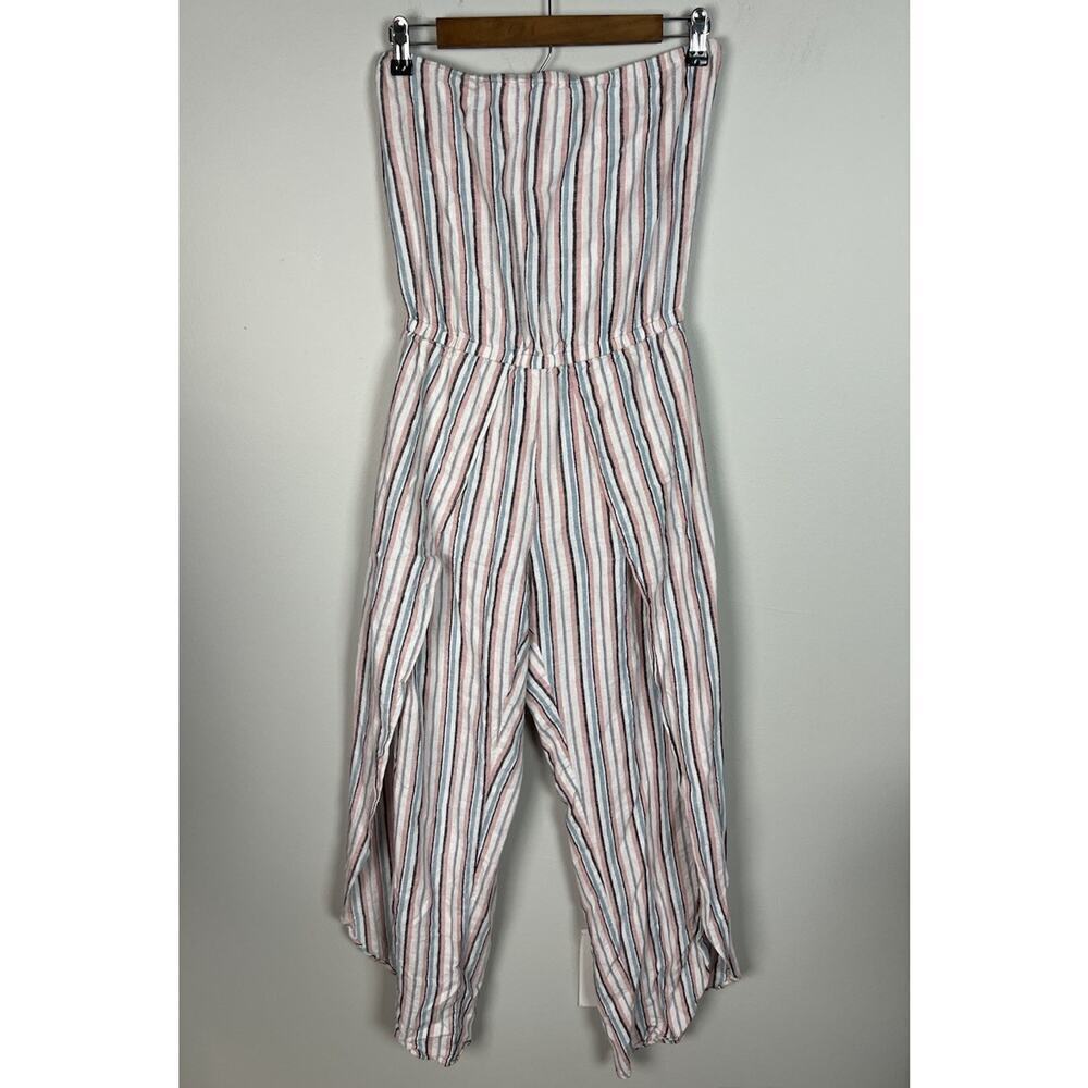 Anthropologie Drew Strapless Jumpsuit Tulip Leg Pastel Stripe Linen Blend Size S